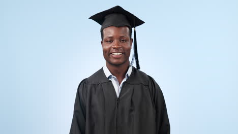 cara, señal de ok y hombre negro con graduación