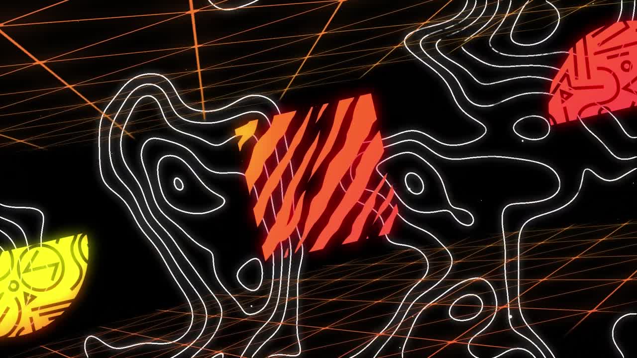 animación de formas abstractas y procesamiento de datos.