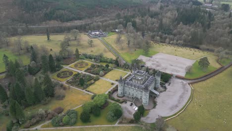 Inveraray Castle Amidst Scottish Highlands, Aerial Orbit