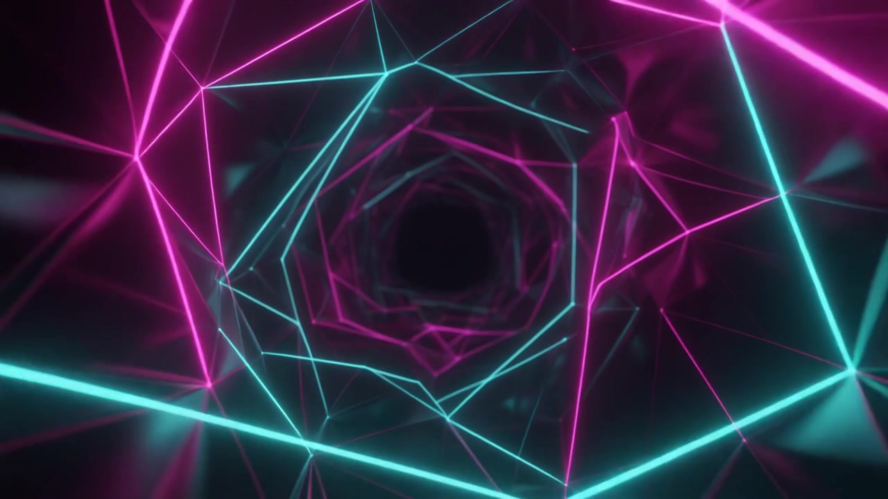 Abstract Neon Geometric Tunnel with Glowing Pink and Blue Lines
