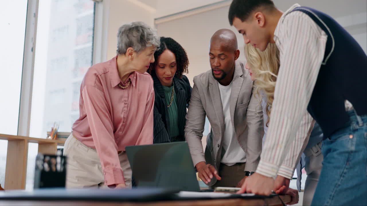 Diverse business team collaborating in a modern office setting