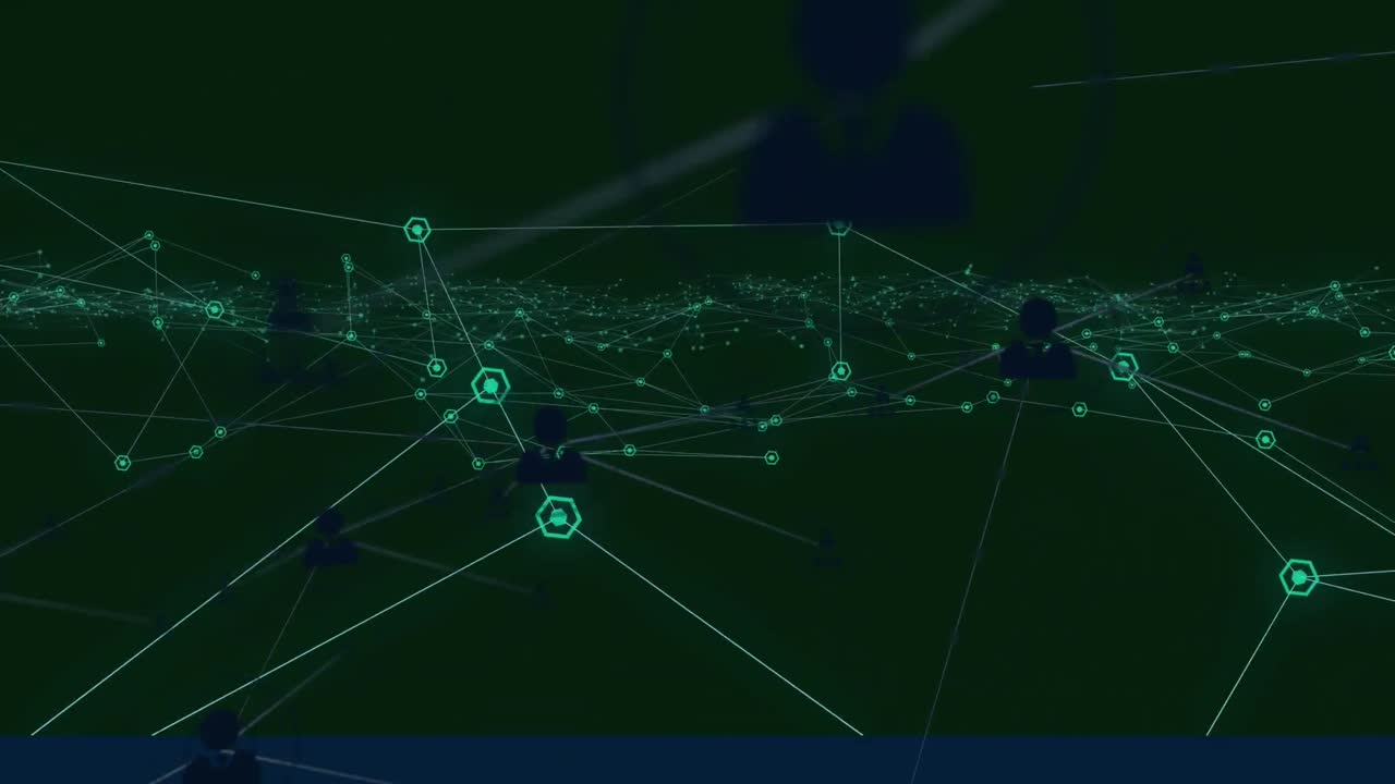 Animation of network of glowing green connections with people icons