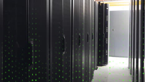 animation of green numbers falling over servers