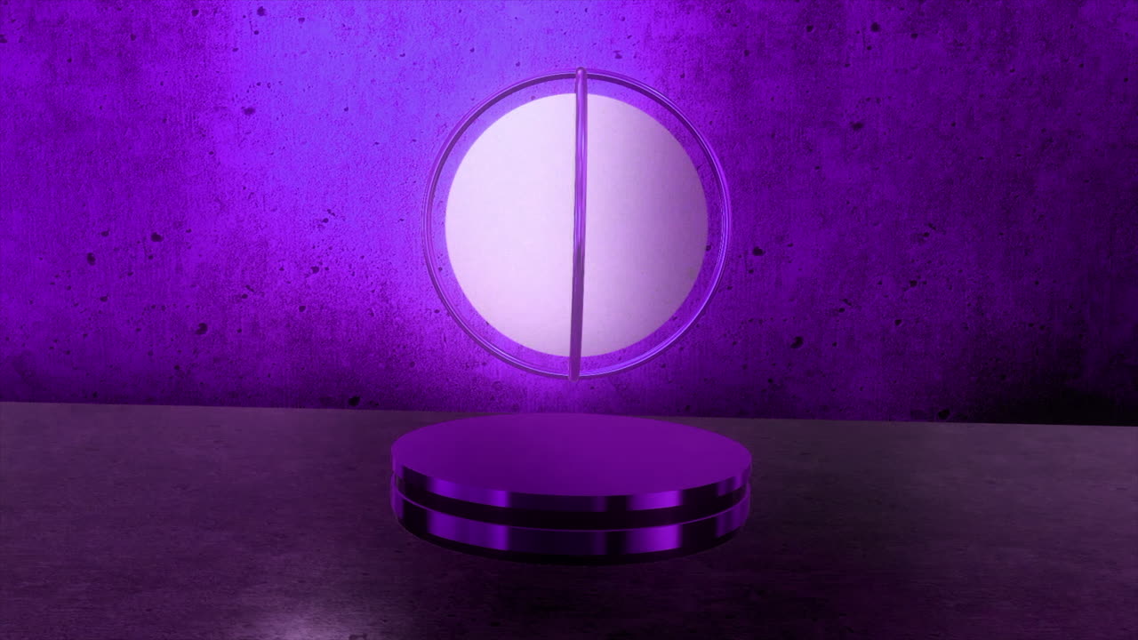 보라색 포디움 디스플레이와 조명 구