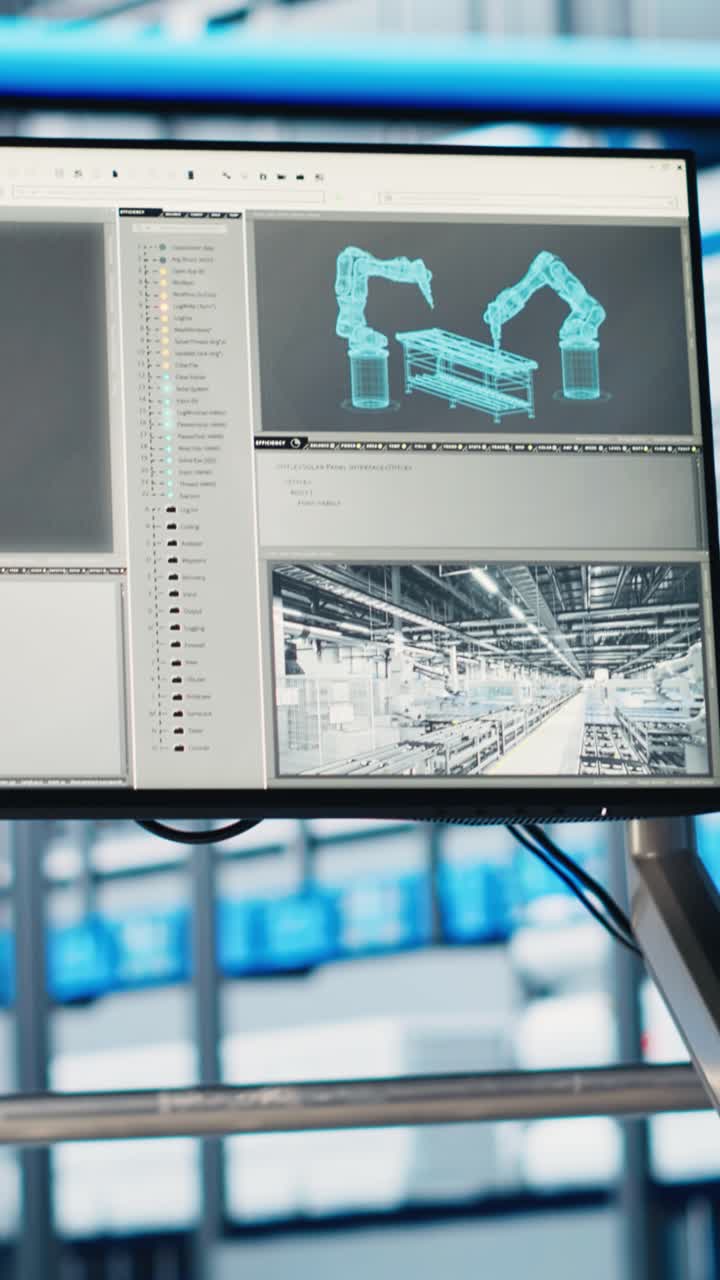 Vertical video Monitor in industry 4.0 smart industrial plant equipped with advanced sensors