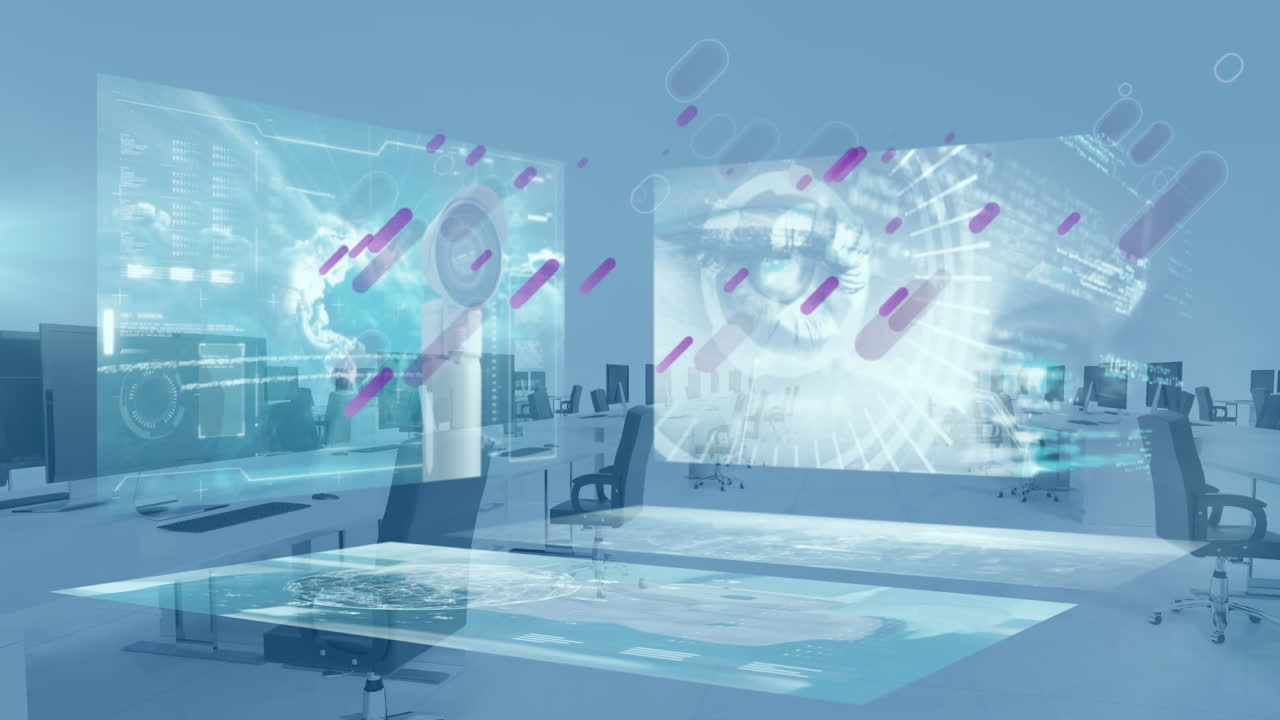 비어있는 사무실에서 데이터 처리의 애니메이션