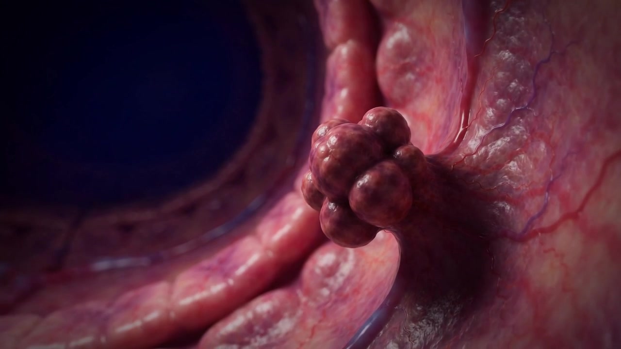 Animazione medica tridimensionale di un tumore alla vescica nel sistema urinario umano