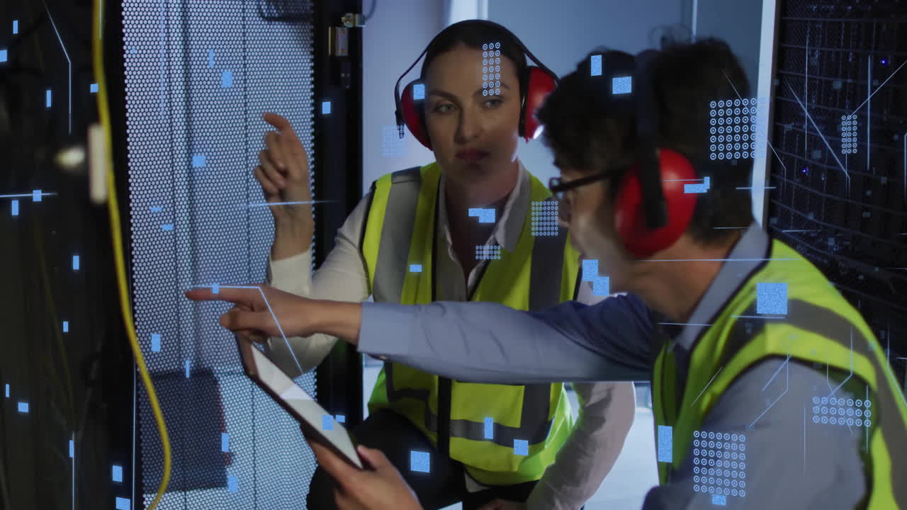 animación de placas de circuitos y procesamiento de datos a través de diversos ingenieros informáticos por servidores informáticos