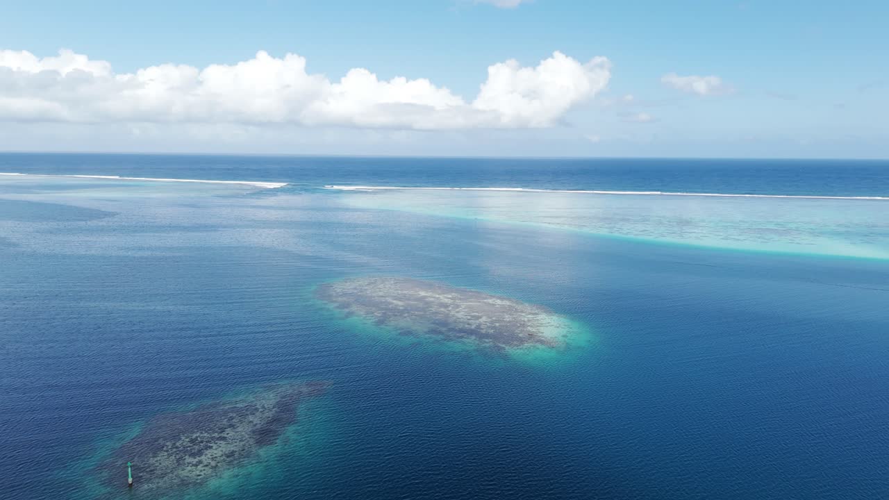 Tahiti Island Seascape - Calm Blue Water Of Pacific Ocean In Tahiti, French Polynesia. - aerial shot