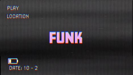 digital animation of glitch vhs effect over funk text against black background