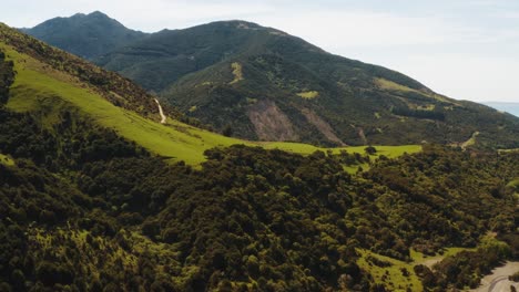 Imágenes-De-Drones-De-Colinas-Y-Bosques-Con-Caminos-Que-Suben-La-Colina