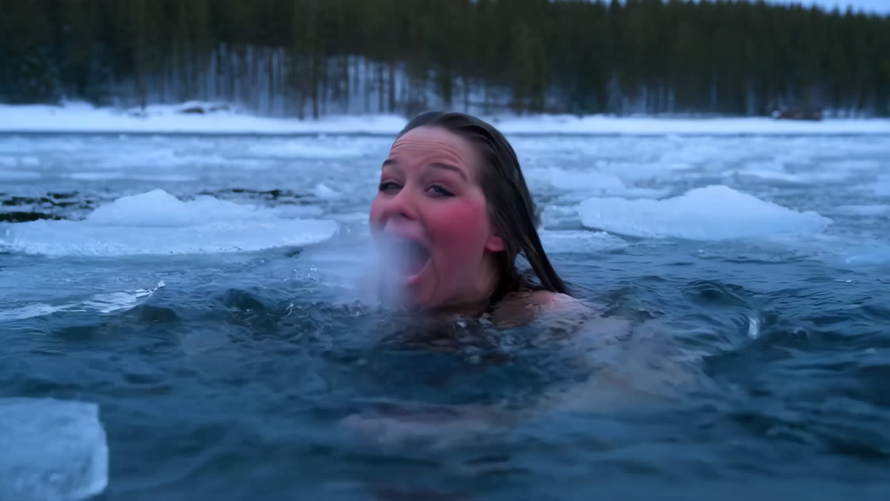 Woman's Shocked Reaction During an Ice Bath