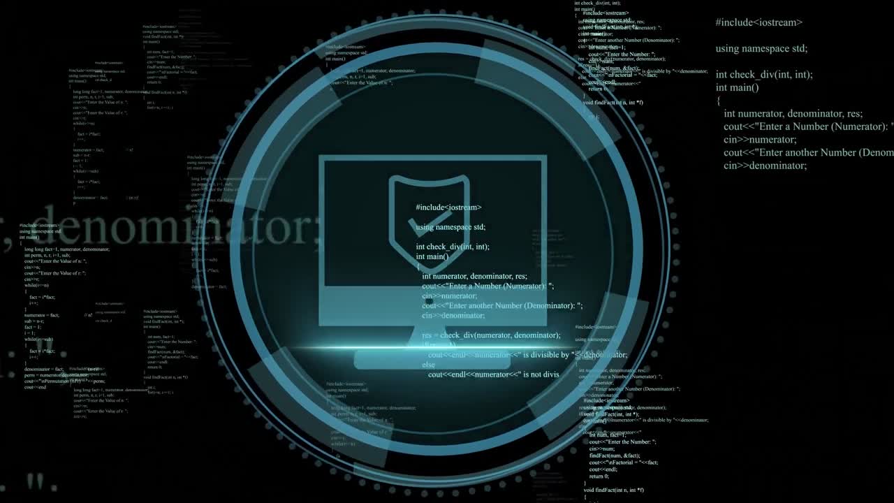 Animation of ai data processing over shield and dark background