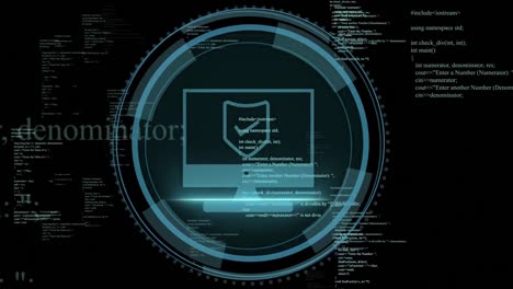 animation of ai data processing over shield and dark background