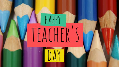 animation of happy teachers day text over pencils