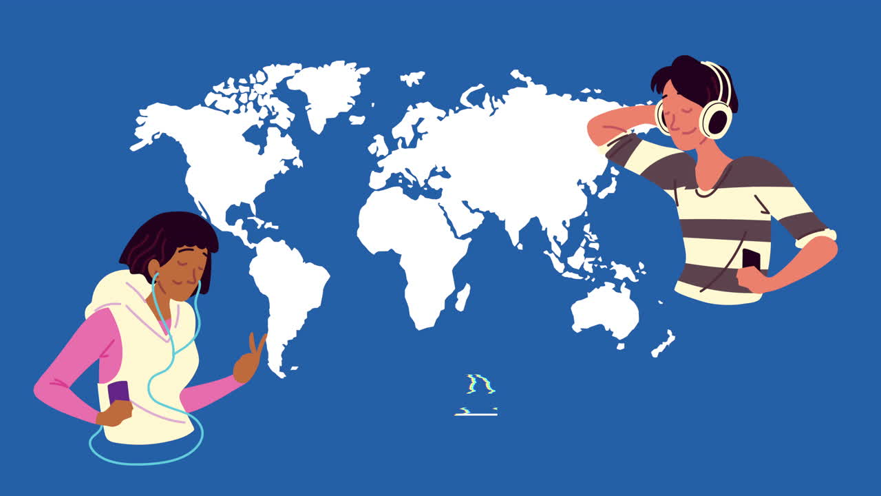 지구 행성 과 함께 음악 을 듣는 부부