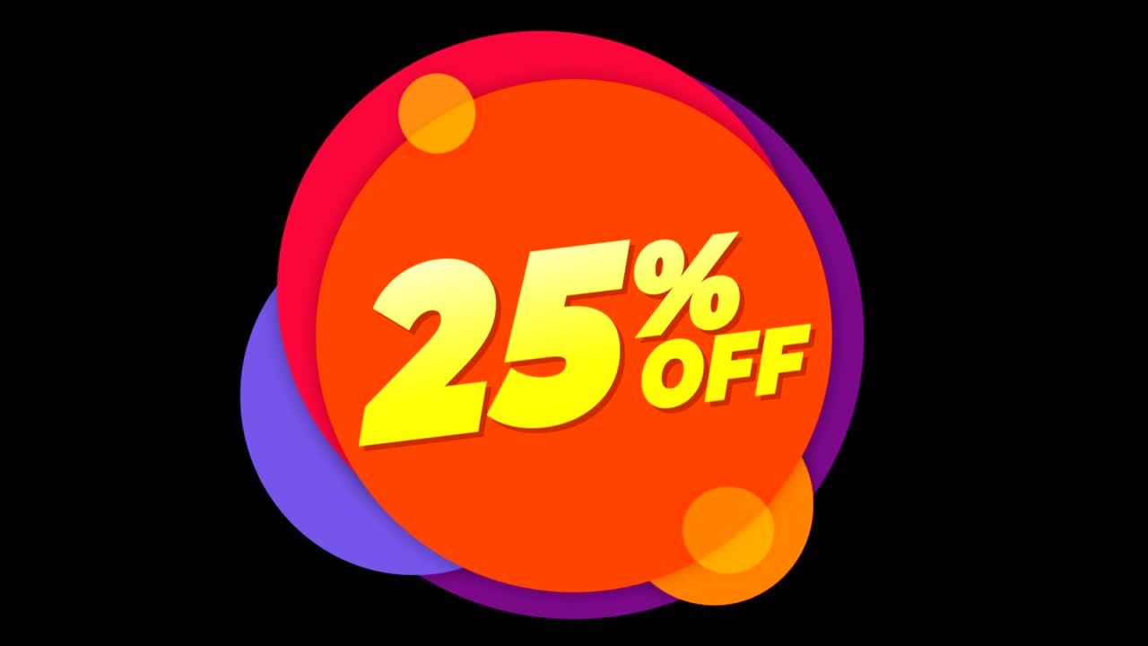 25% de descuento en el texto, pegatinas planas, animación pop-up colorida.