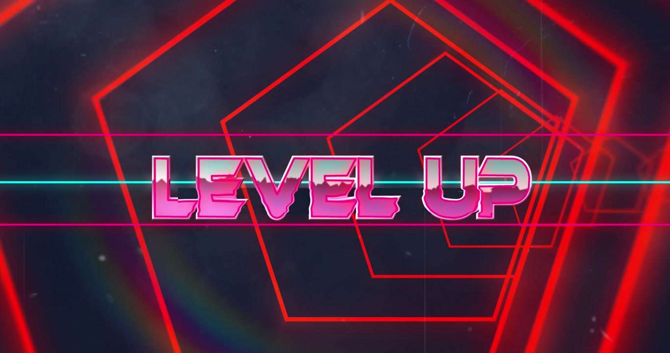 Animation of press in pink metallic text high score over neon lines on black