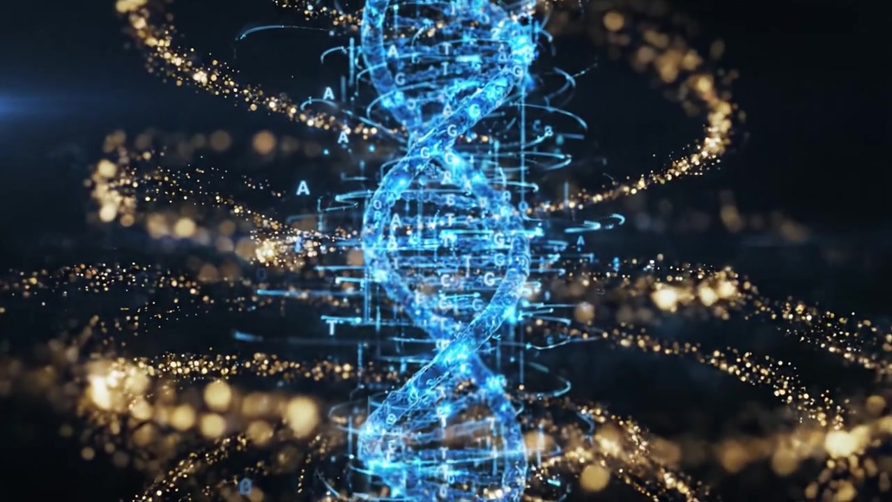 Dynamic Representation of DNA Structure with Digital Elements Highlighting Genetic Sequences and Molecular Interactions in a Futuristic Visualization