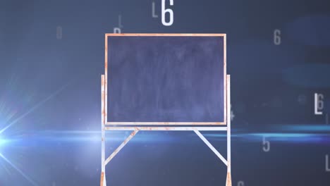 animation of numbers moving over blackboard on blue background