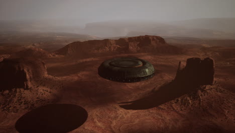 alien spaceship landing in a martian desert