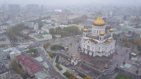 aerial view of moscow's christ the savior cathedral on a cloudy day