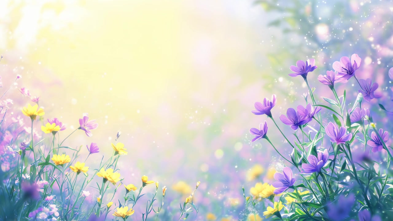 Dreamy Floral Background with Sparkling Particles and Soft Sunlight