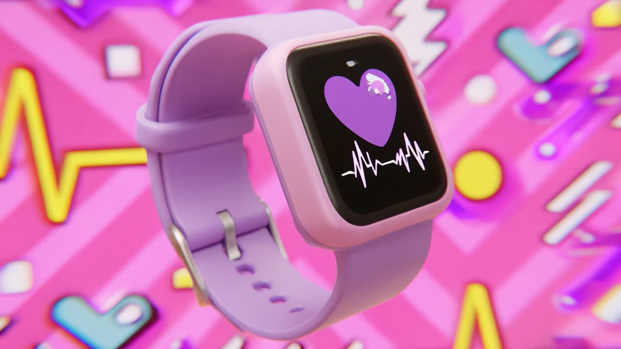 Vibrant Smartwatch Showcasing Heart Rate Monitor with Colorful Background and Playful Graphics, Ideal for Health Enthusiasts Seeking a Trendy Accessory for Fitness Tracking