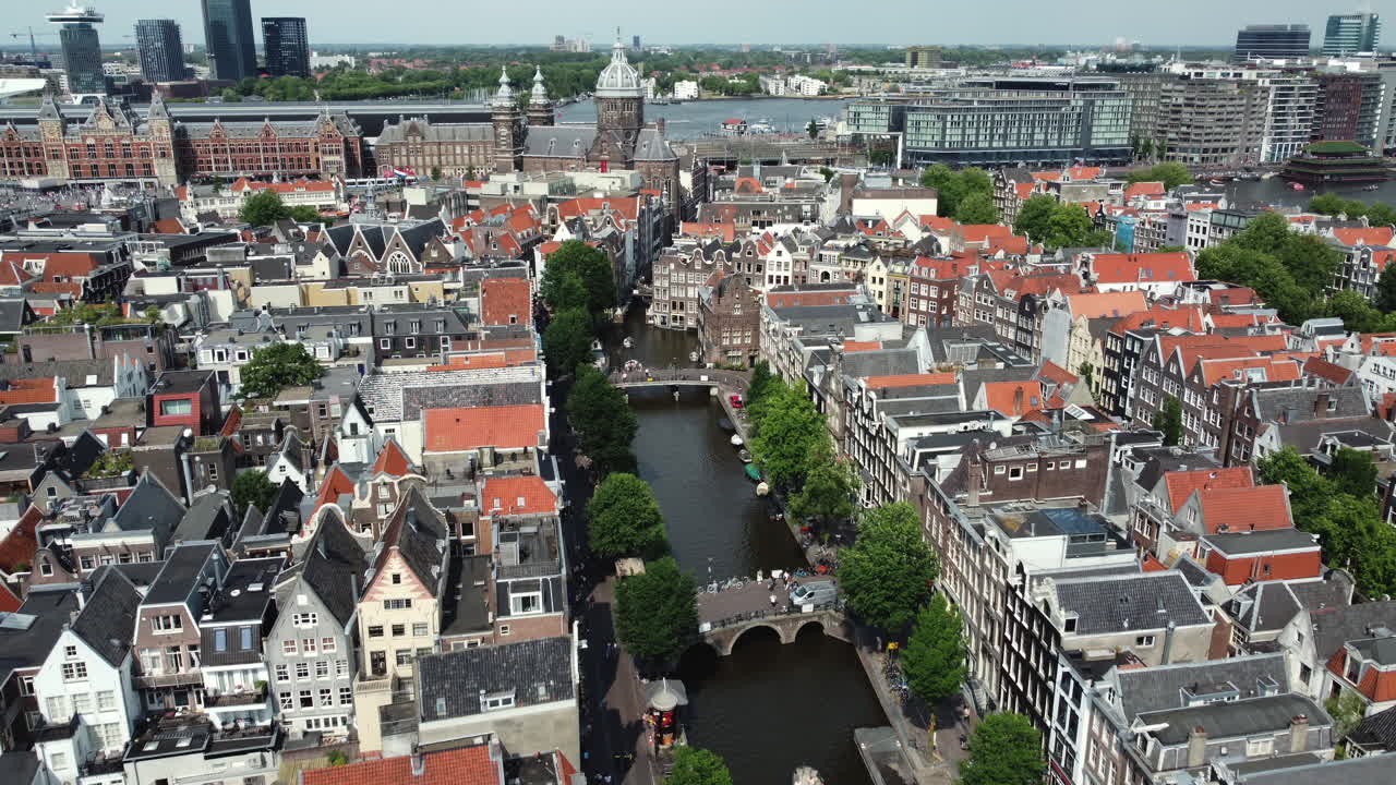 Amsterdam Canal Cityscape Aerial View