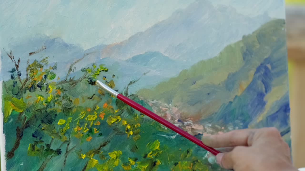 산과 나무의 기름 그림