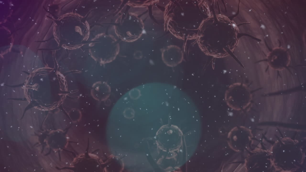 animación de las células marrones de covid 19 flotando