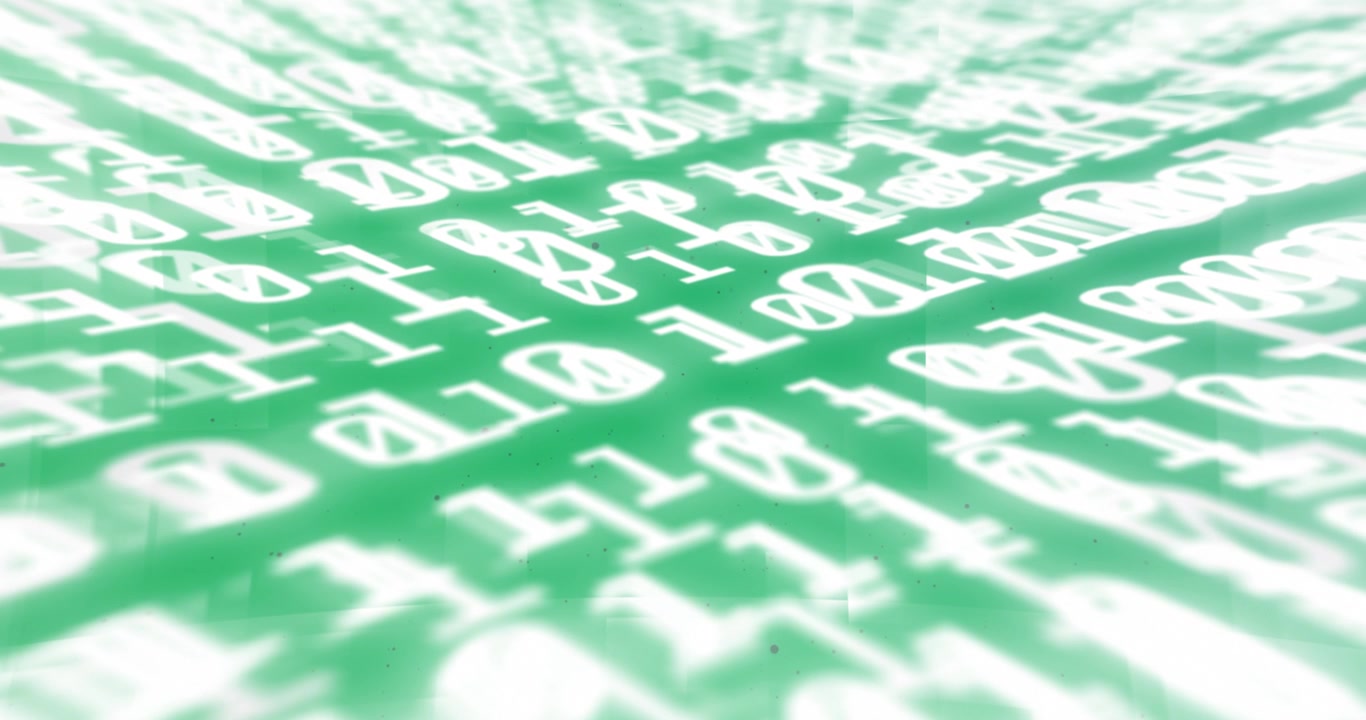 Animation of white binary coding changing on black background
