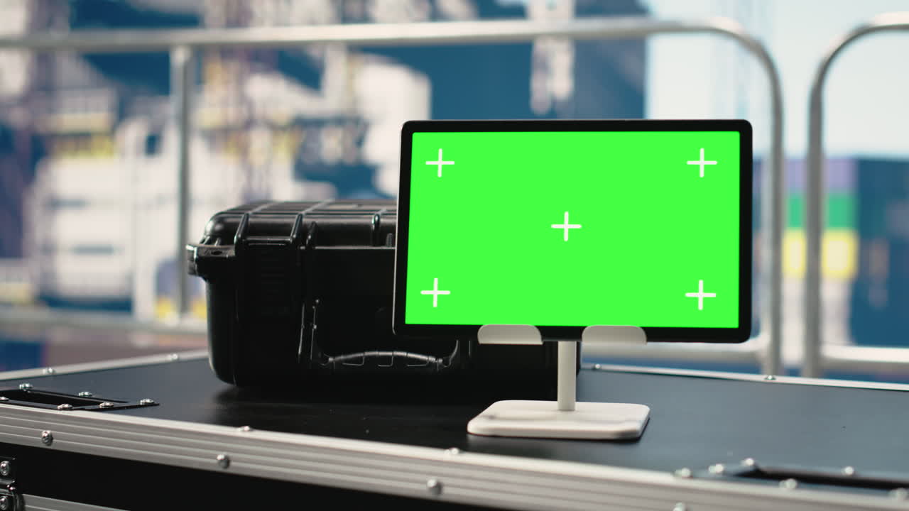 Chroma key laptop and mockup laptop on offshore platform