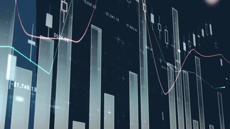 Animación-Del-Procesamiento-De-Datos-Financieros-Sobre-Marcadores-Que-Se-Mueven-Sobre-Fondo-Azul