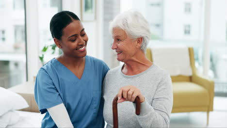 hug, nurse and senior patient in elderly care