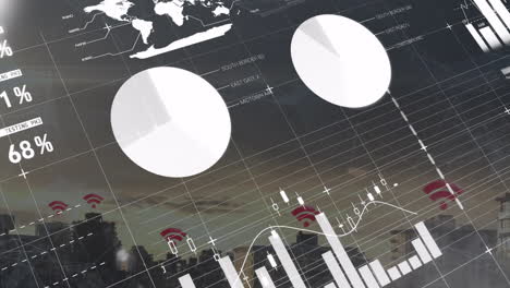 data analytics and global connectivity animation over cityscape background