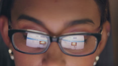 corporate woman and screen reflection with glasses