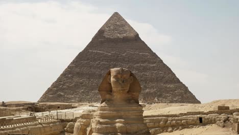 the sphinx and the pyramid of khafre at giza near cairo, egypt