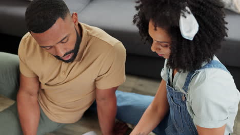 couple, tablet or house blueprint paper in real