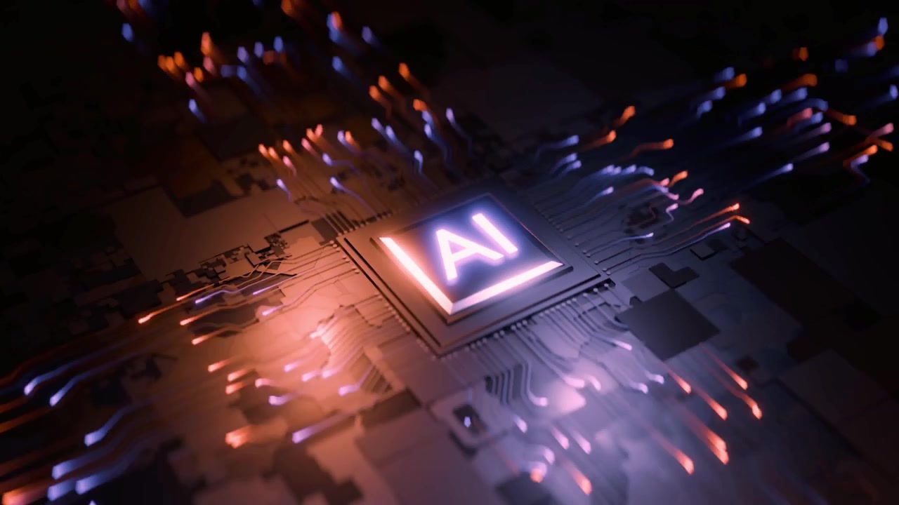 AI Processor Illuminating on a Futuristic Circuit Board