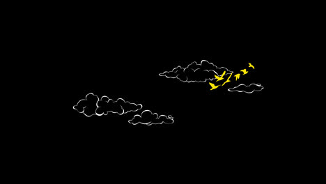 Cartoon-Wolke-Und-Fliegender-Vogel,-Symbolschleife,-Animationsvideo,-Transparenter-Hintergrund-Mit-Alphakanal.