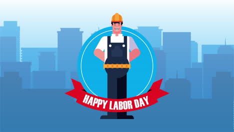 happy labor day celebration with builder on the city