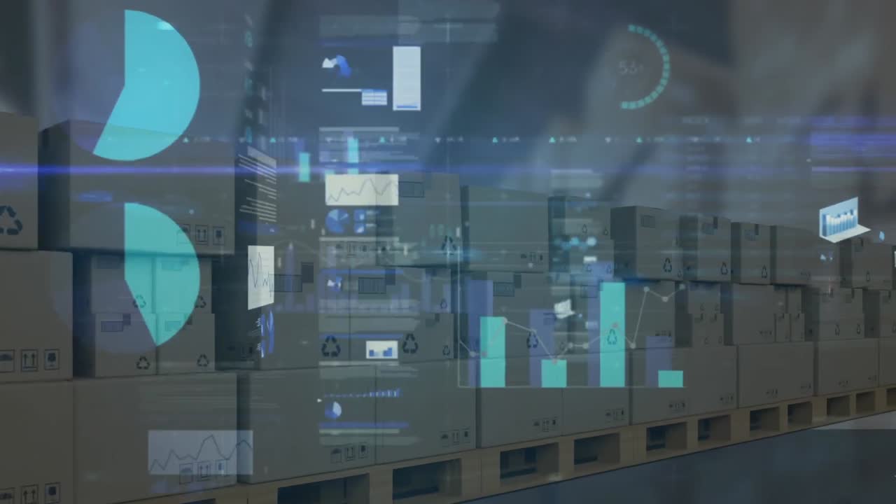 배경에 있는 카드보드 상자 위의 통계의 애니메이션