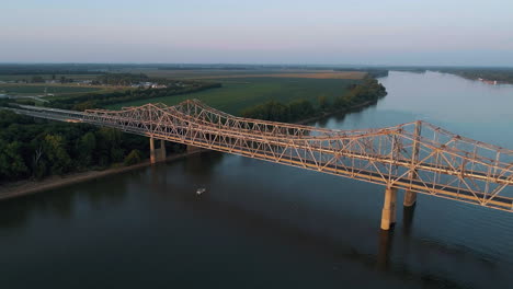 aerial shot of bi-state vietnam gold star bridge bridging indiana and kentucky