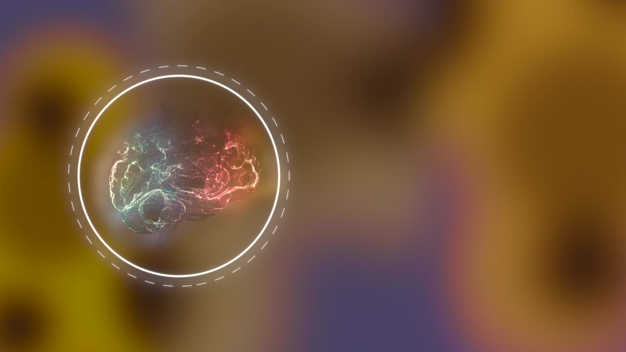 iluminando el cerebro en el proceso de aprendizaje intenso, dentro de un anillo brillante sobre un fondo desenfocado.