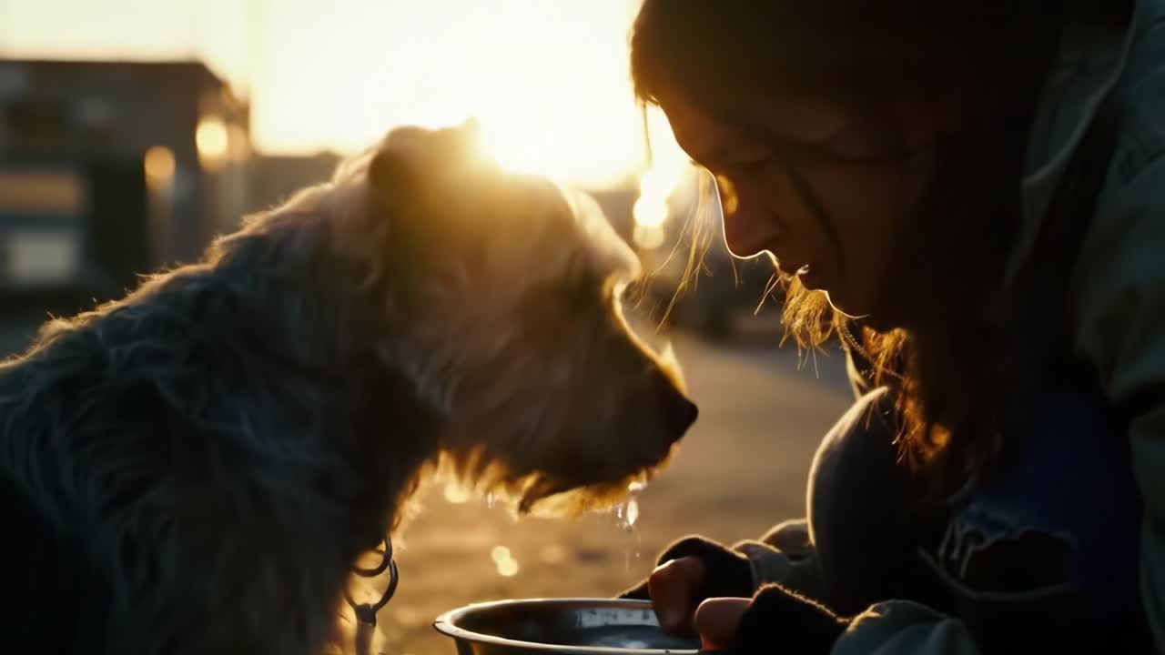 A Heartwarming Moment Between a Person and Their Dog at Sunset, Capturing Love and Connection in a Quiet Outdoor Setting, Reflecting Companionship and Trust