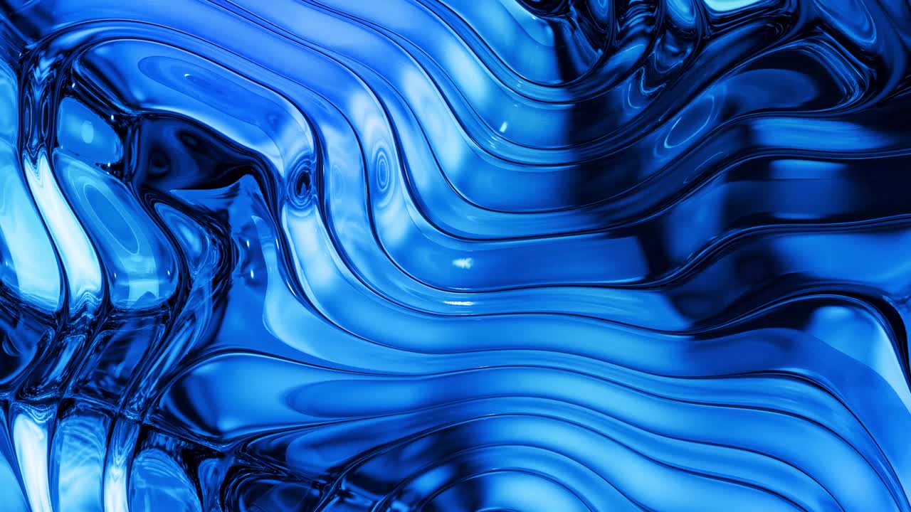 Sfondo liquido astratto in loop con motivo ondulato scintillante su superficie lucida e brillante. Fluido blu viscoso che ricorda una superficie di pellicola o vetro brillante. Bellissimo sfondo festivo creativo. Sfondo semplice e luminoso.