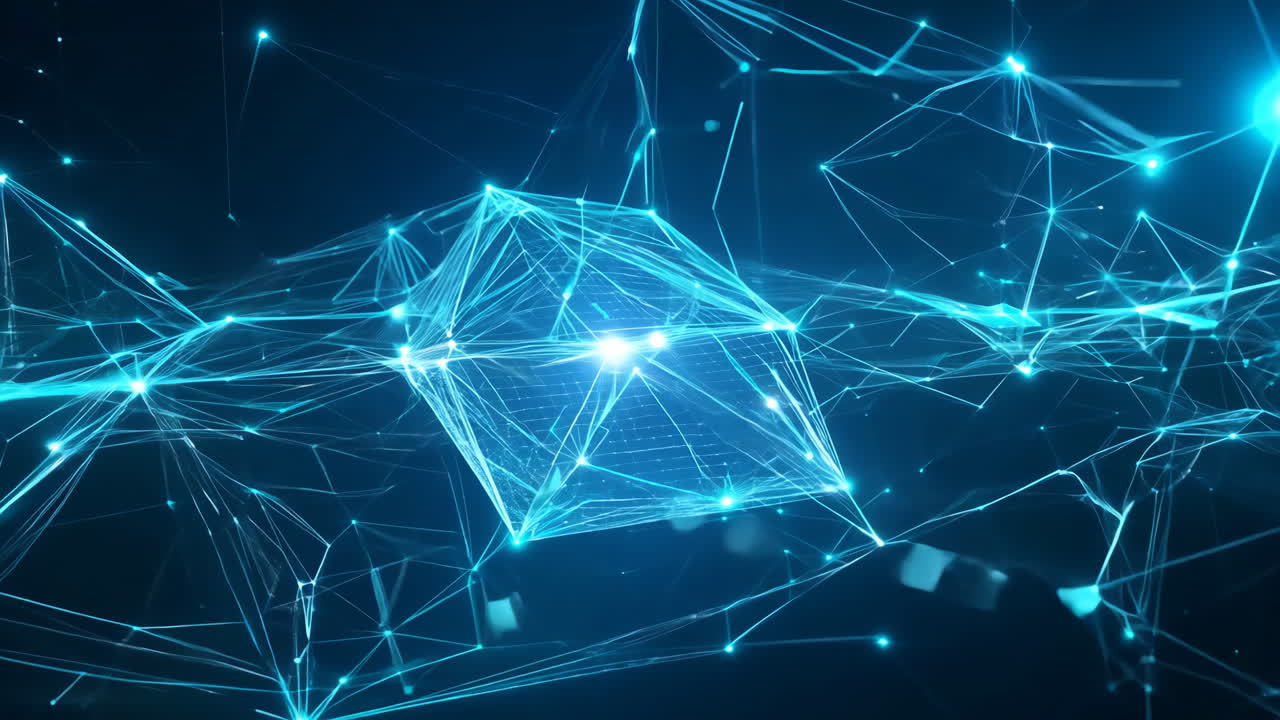 A long, blue line with small, glowing dots in the middle. The line is very long and the dots are small, creating a sense of depth and movement. Scene is one of wonder and curiosity