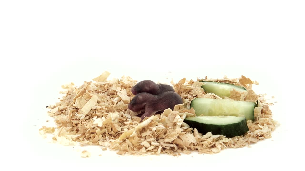 Baby hamster in sawdust