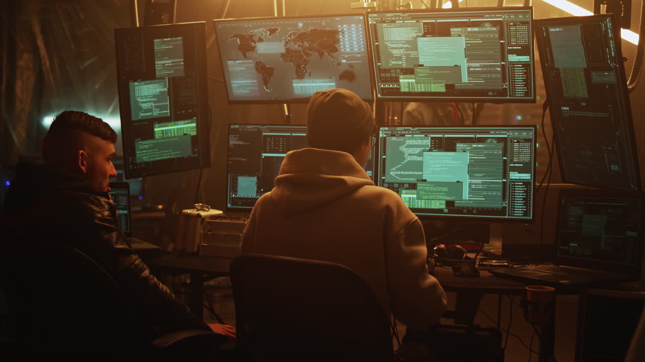 Hackers in a server room